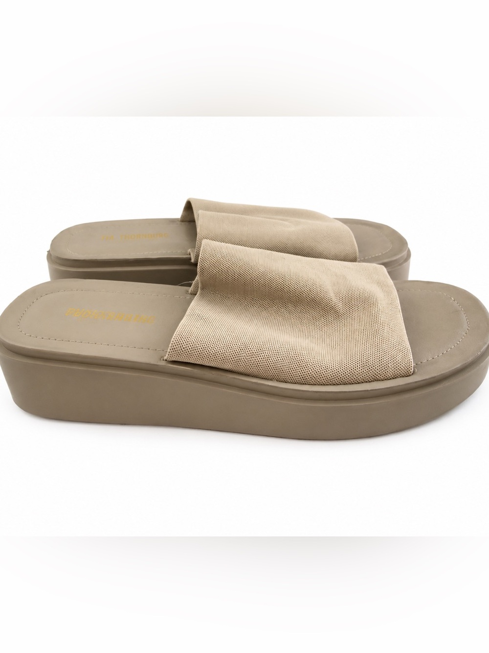 Cushionaire Taupe beige Platform Comfort‎ Slide Sandals Shoes Stretch size 11